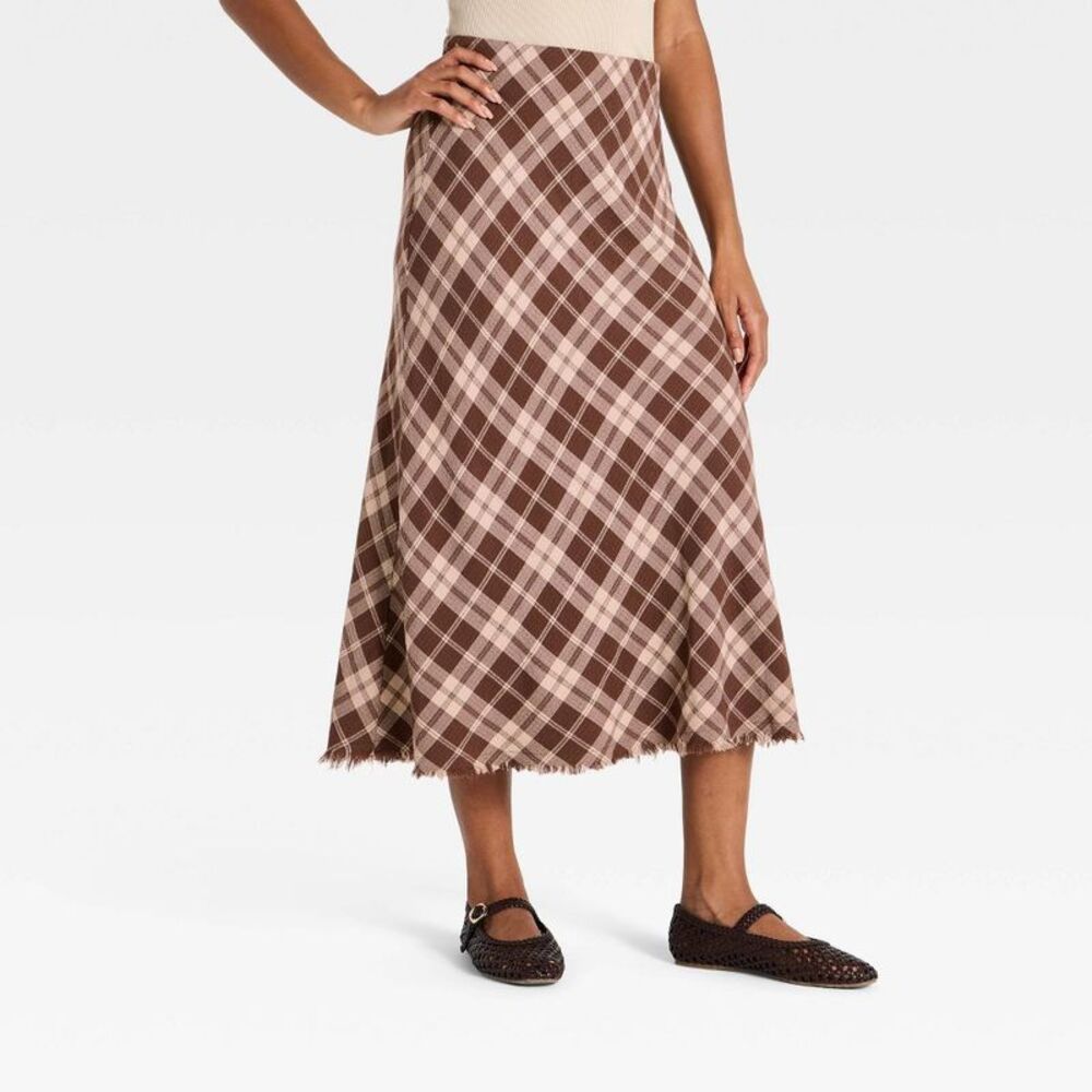 Women's Plaid Midi Skirt - Universal Thread Brown M